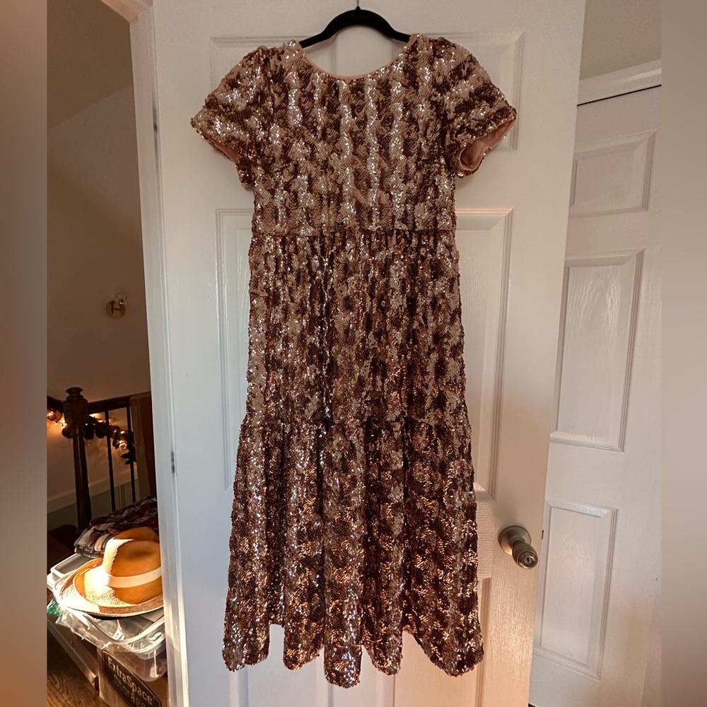 Maeve Sequin Midi Dress from Anthropologie / SZ XS / Bernadette Pink / Rose Gold